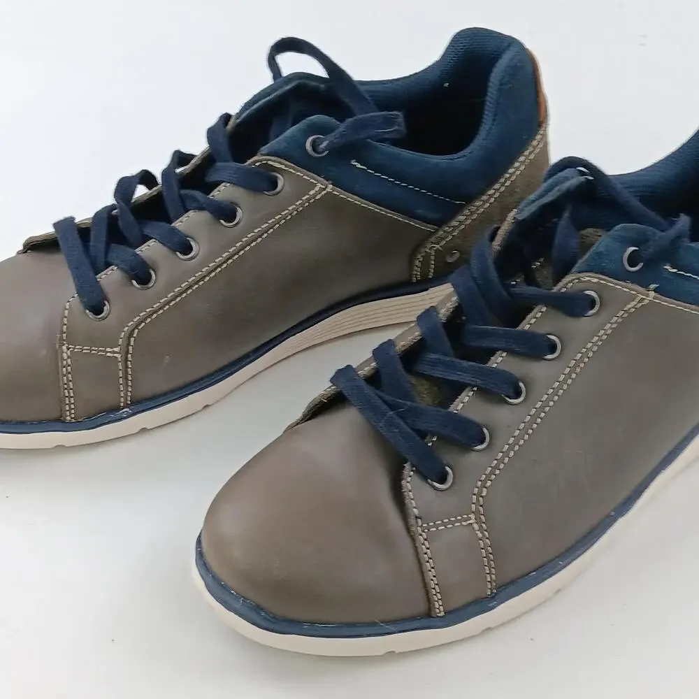 Leather Shoes Mens Size 13 Gray Navy Casual Comfort Lace Up Low Top Sneakers